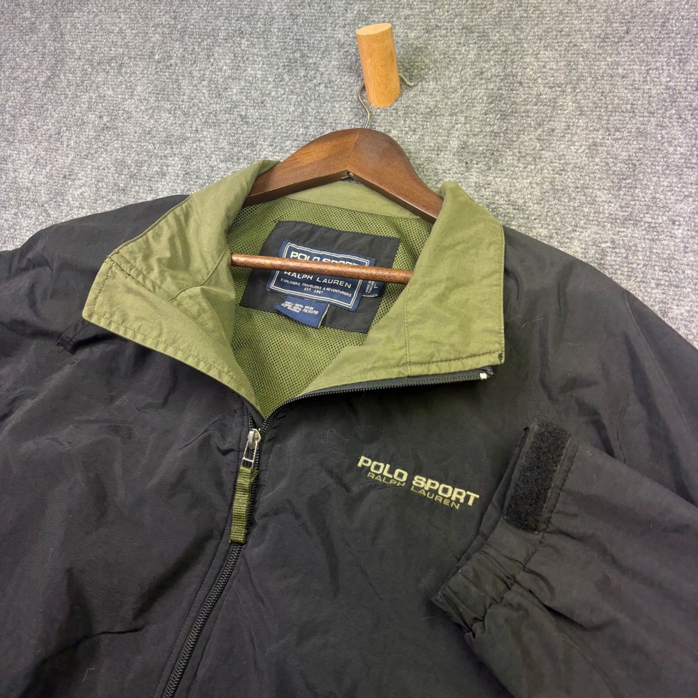 Polo Sport Ralph Lauren Jacket Mens L Black Windbreaker Full Zip Vintage 90s